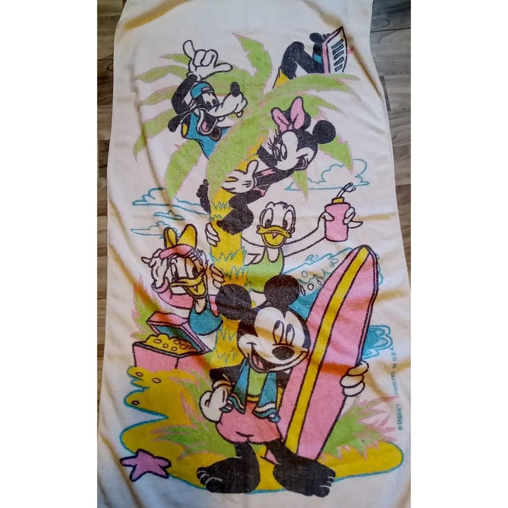 VTG Mickey Mouse & Friends BEACH BATH TOWEL 29”x54” MADE IN USA‎ 100% COTTON